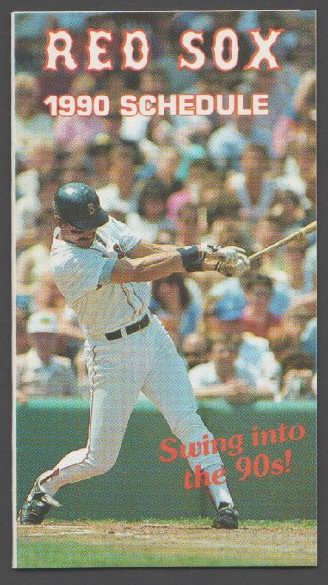 1990 Boston Red Sox Pocket Schedule Dwight Evans Swing Into The 90s WTAG 580 AM