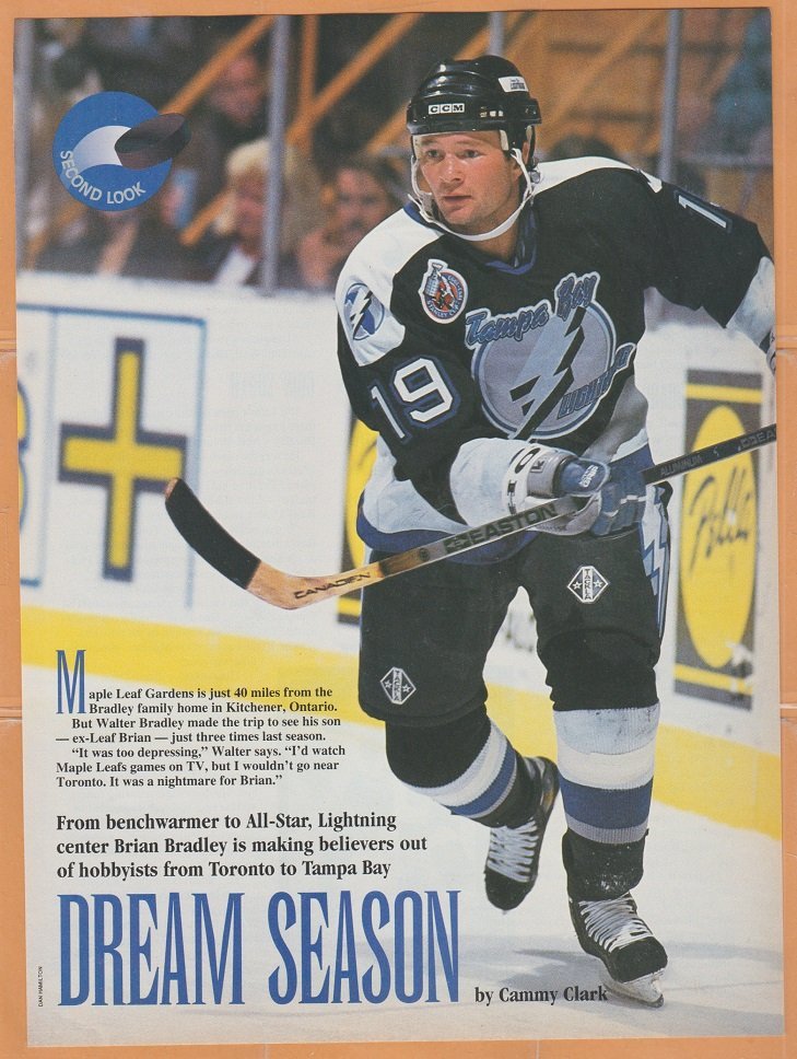 Tampa Bay Lightning Brian Bradley 1993 Pinup Photo 8x10
