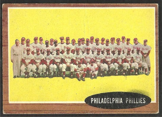 PHILADELPHIA PHILLIES TEAM CARD 1962 TOPPS # 294