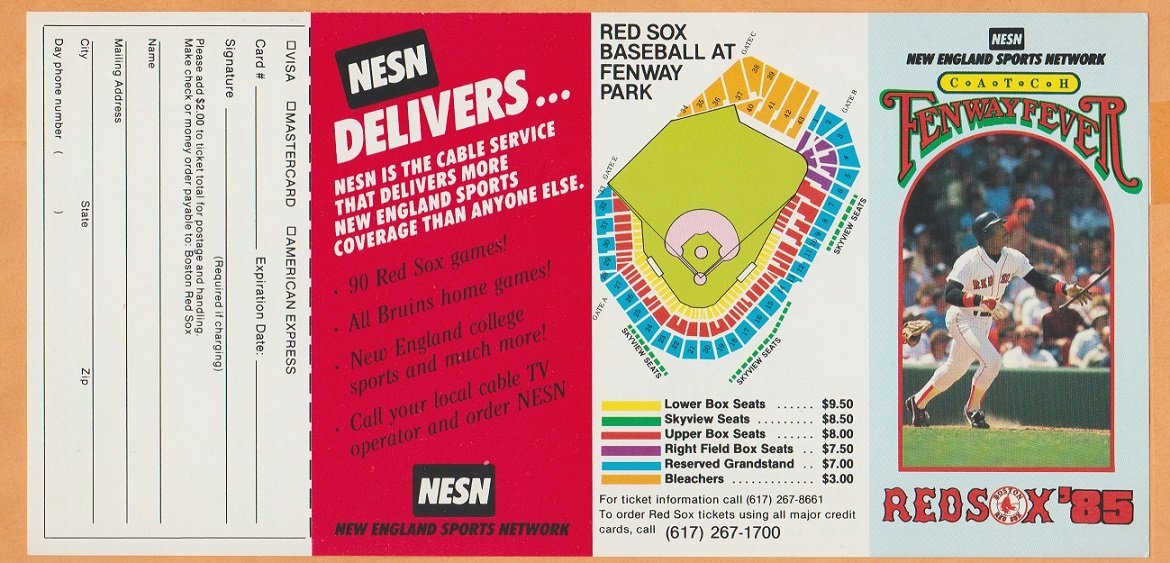Boston Red Sox 1985 Pocket Schedule Mike Easler Catch Fenway Fever NESN Variation