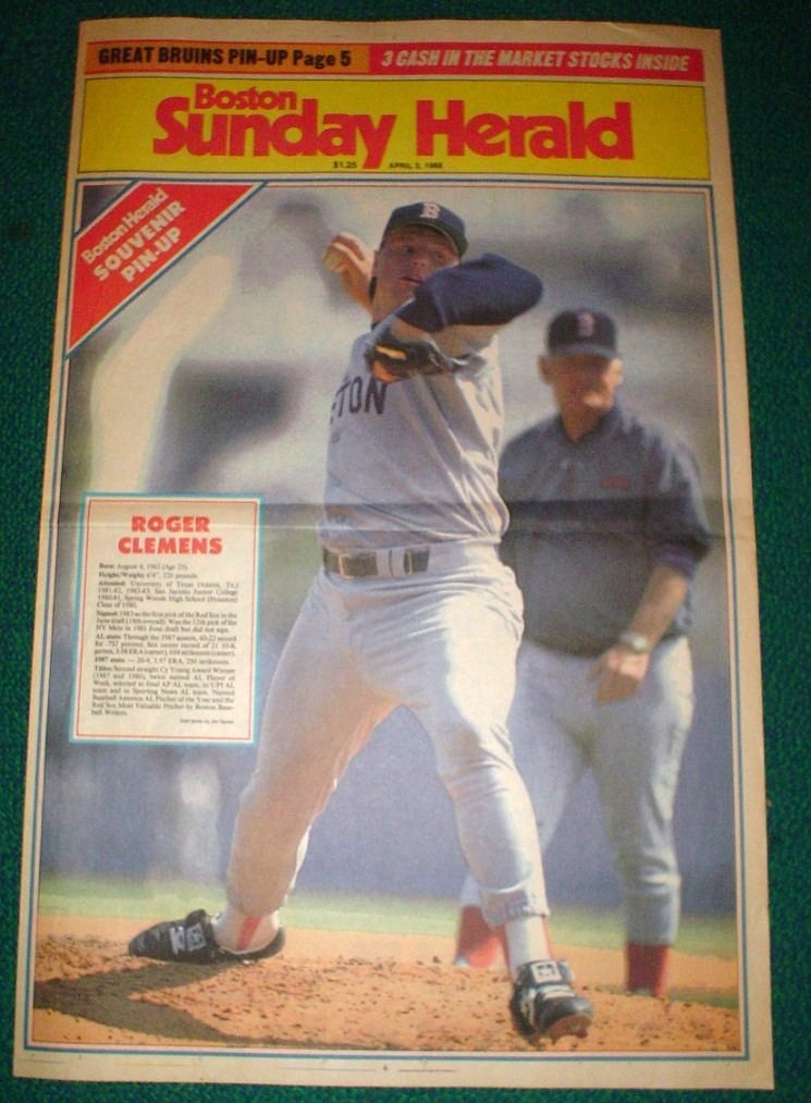 Boston Red Sox Roger Clemens 1988 Newspaper Poster