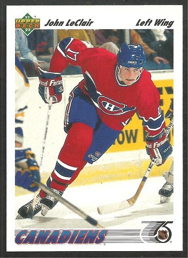 CANADIENS JOHN LeCLAIR ROOKIE CARD RC 1991 UPPER DECK # 345