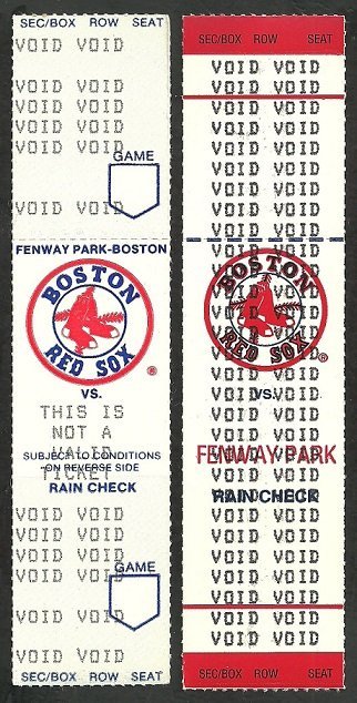 1989 and 1990 Voided Boston Red Sox Tickets