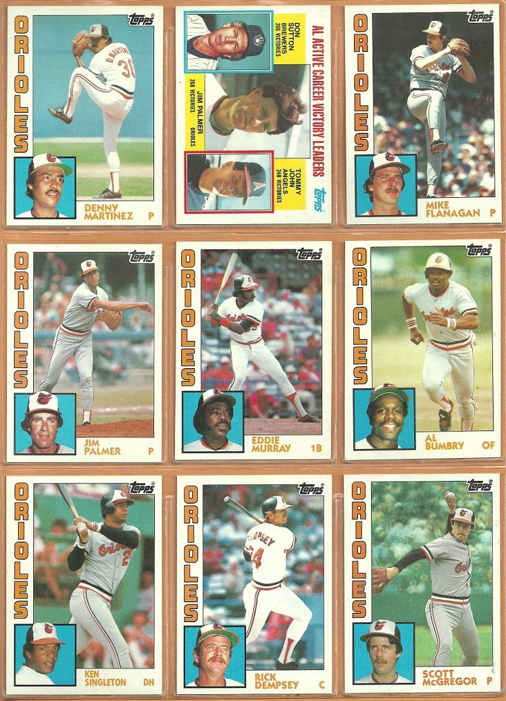 1984 Topps Baltimore Orioles Team Lot Eddie Murray Jim Palmer Al Bumbry Mike Flanagan Rick Dempsey