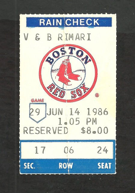 Milwaukee Brewers Boston Red Sox 1986 Ticket Stub Dwight Evans Ben Oglivie Tim Leary Steve Lyons