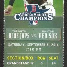 Toronto Blue Jays Boston Red Sox 2014 Ticket Colby Rasmus HR David Ortiz Mookie Betts