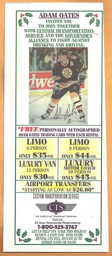 Boston Bruins Adam Oates 1990s Limo Service Advertising Coupon