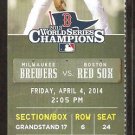 Milwaukee Brewers Boston Red Sox 2014 Opening Day Ticket Lucroy Middlebrooks HR