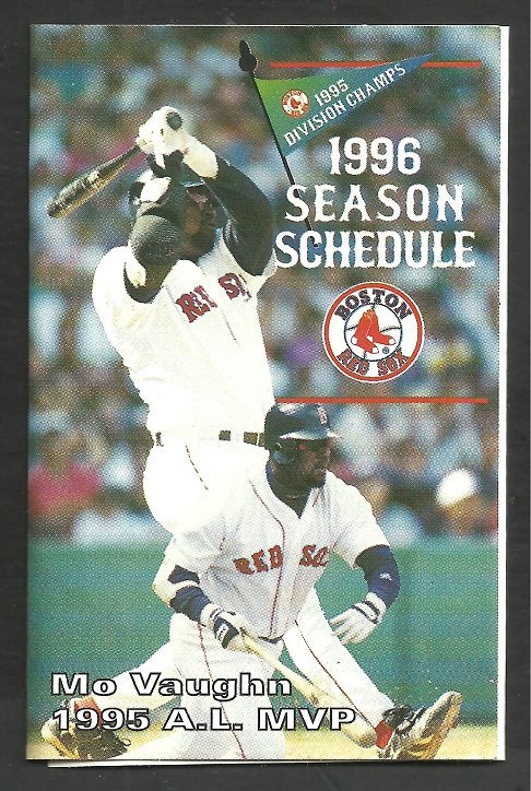 1996 Boston Red Sox Pocket Schedule Mo Vaughn Red Dog Beer