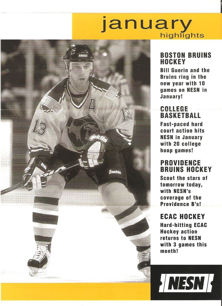 Boston Bruins Bill Guerin January 2001 NESN Cable TV Schedule Flyer Big East Big 10 Pac 10