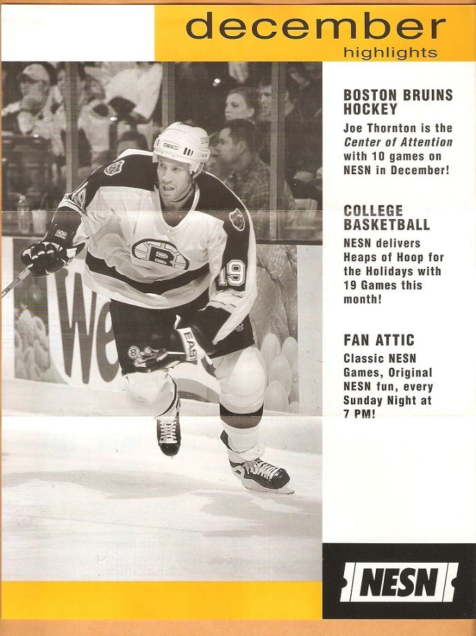 Boston Bruins Joe Thornton December 2000 Schedule Flyer