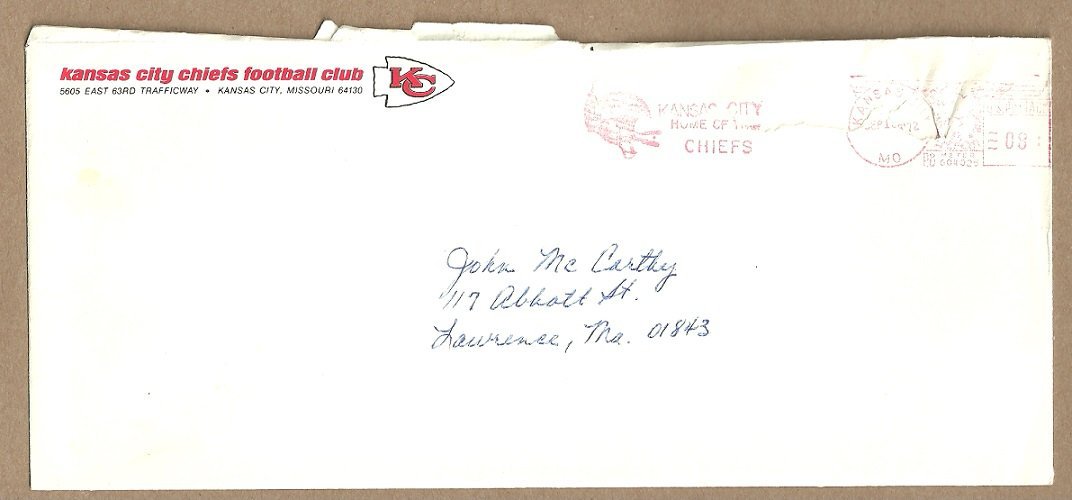 1972 Kansas City Chiefs Logo Envelope and Ticket Order Form