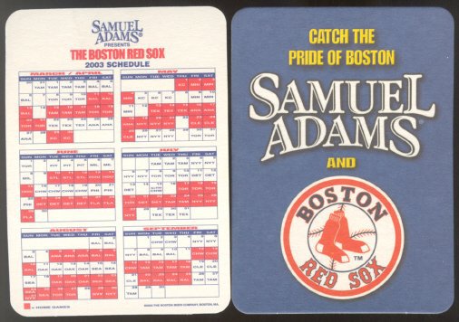 2003 Boston Red Sox Sam Adams Beer Coaster Schedule Lot of 2