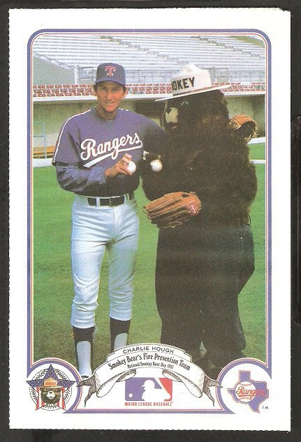 Texas Rangers Charlie Hough 1987 Smokey The Bear Fire Prevention Baseball Card # 12