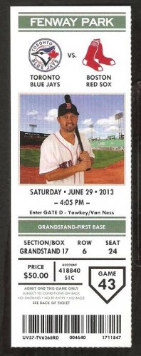 Toronto Blue Jays Boston Red Sox 2013 Ticket Jose Bautista 2 hr Adam Lind 3 hits
