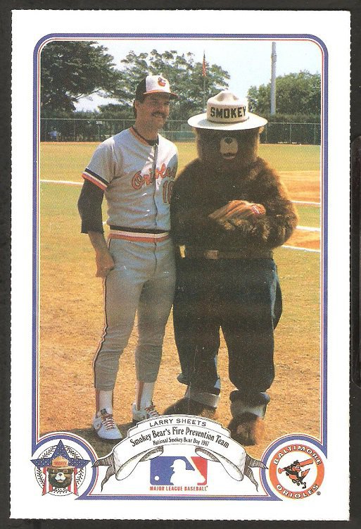 Baltimore Orioles Larry Sheets 1987 Smokey The Bear Fire Prevention Baseball Card # 10