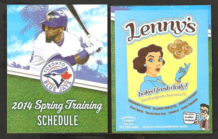 2014 Toronto Blue Jays Spring Training Pocket Schedule Jose Reyes Lennys Restaurant Clearwater