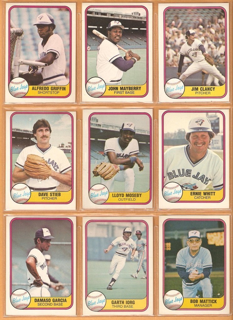 1981 1982 1983 FLEER TORONTO BLUE JAYS TEAM LOT 42 DIFF STIEB MOSEBY RC GRIFFIN MAYBERRY