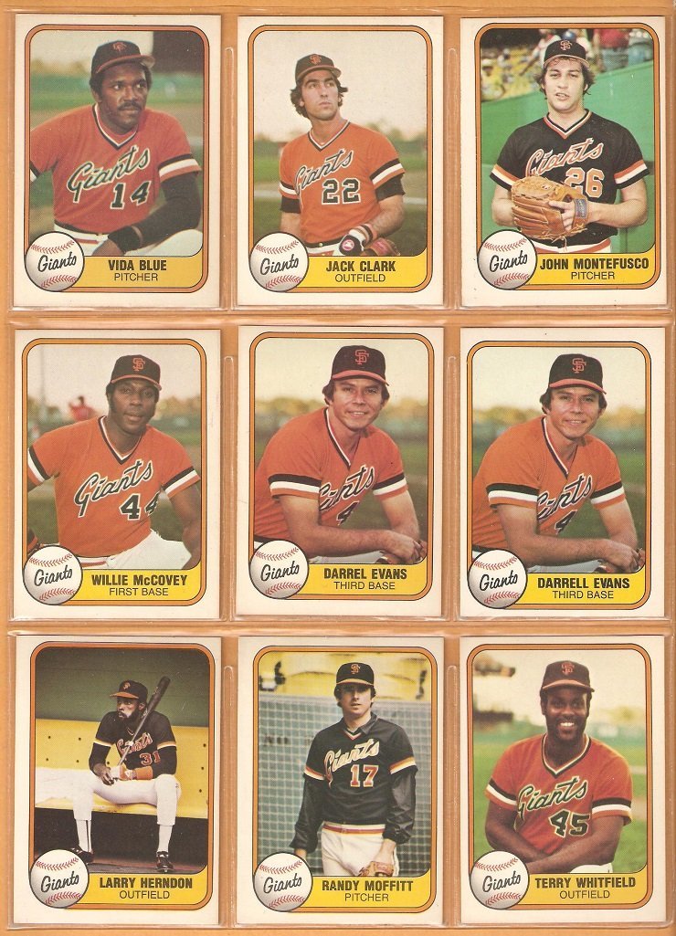 1981 Fleer San Francisco Giants Team Lot Willie McCovey Darrell Evans Vida Blue Jack Clark