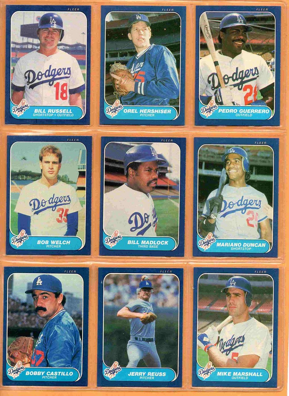 1986 Fleer Los Angeles Dodgers Team Lot 20 diff Orel Hershiser Bill Russell Pedro Guerrero !