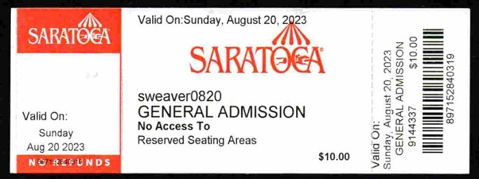 Saratoga Race Course 2023 General Admission Ticket !