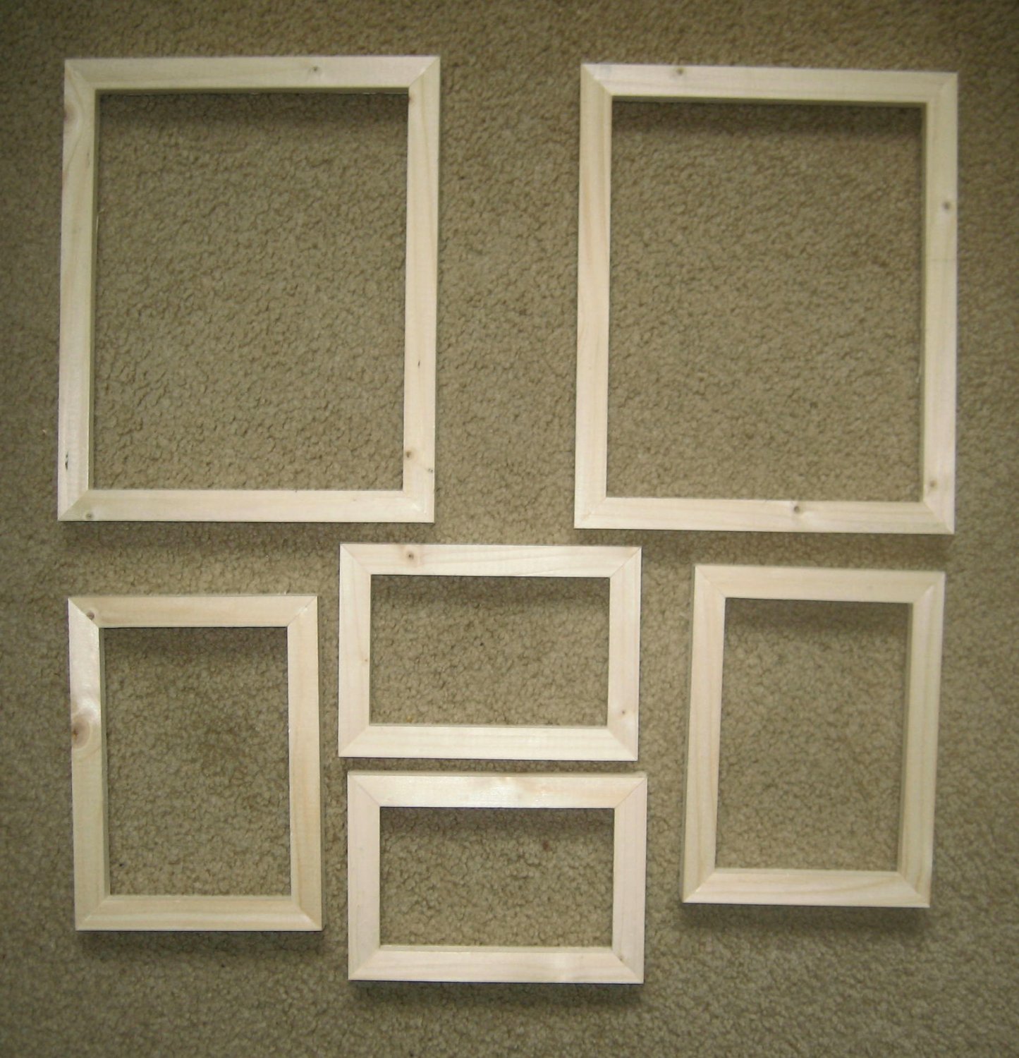 6 Unfinished Wood Picture Frames Assortment New