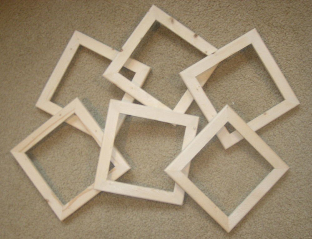 6 unfinished 5x5 wood picture frames in a 1" wide rough cut moulding