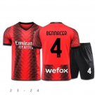 AC Milan 23/24 BENNACER 4 Shirt Jersey Kids Home Children Soccer Shirt youth Shirt Jersey Kit
