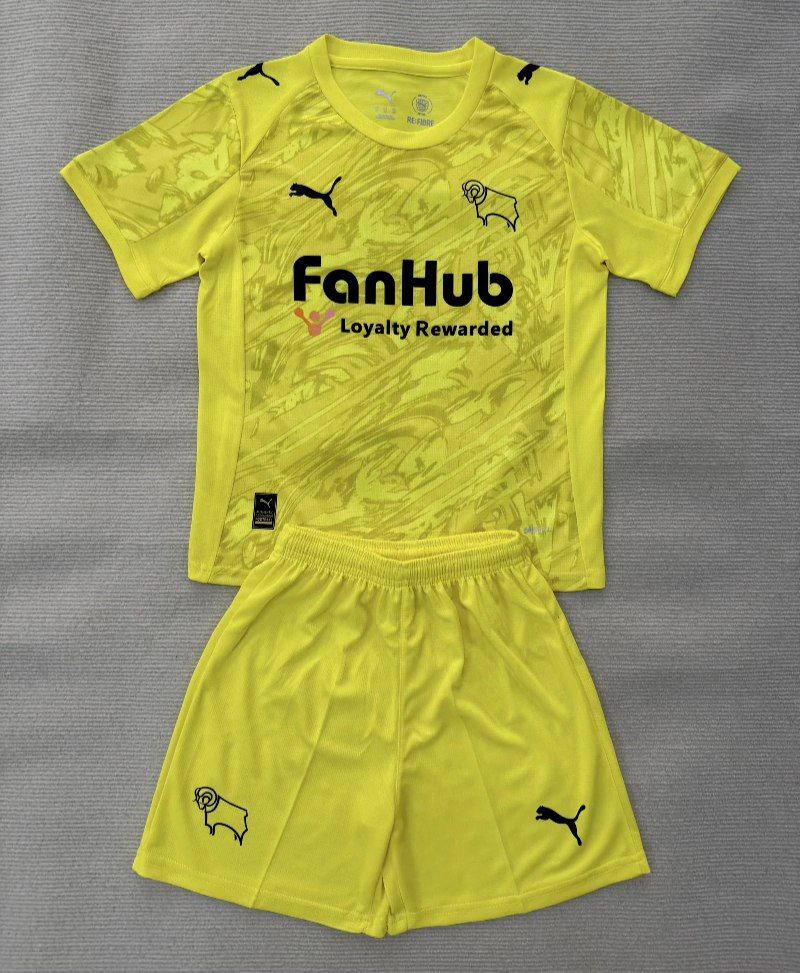 Kids 25-26 Derby County Jerey GK Yellow Soccer jersey Kit Soccer Derby County Goalkeeper 25-26