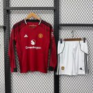 kids Kit 25-26 Manchester United Jersey Home Long Sleeves Soccer Jersey M-U Youth Kit Children