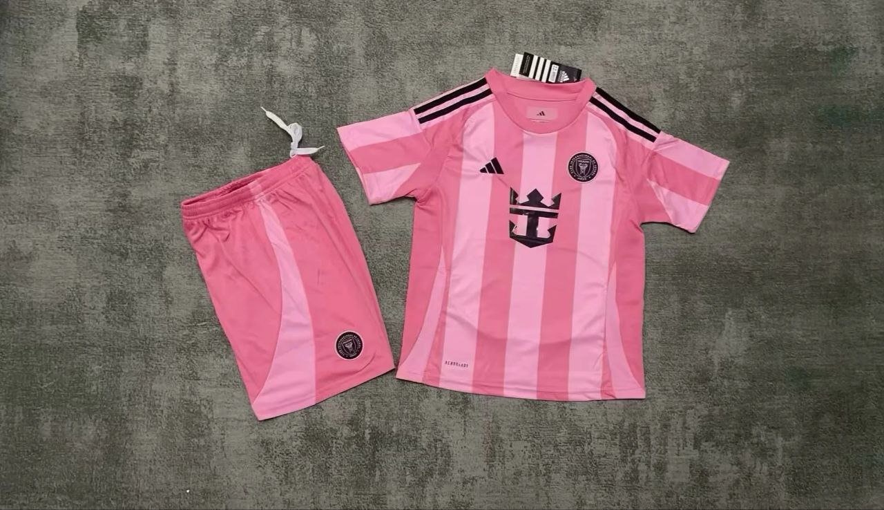Kids Kit 25-26 Inter Miami Jersey Home Pink Soccer Youth Kit Children Inter Miami 2025-2026 Jersey