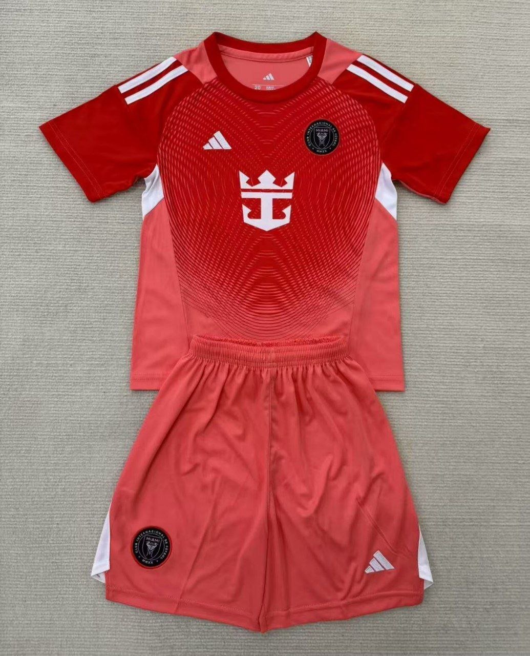Kids Kit 25-26 Inter Miami Jersey Goalkeeper Red Soccer Youth Kit Children Jersey Inter Miami