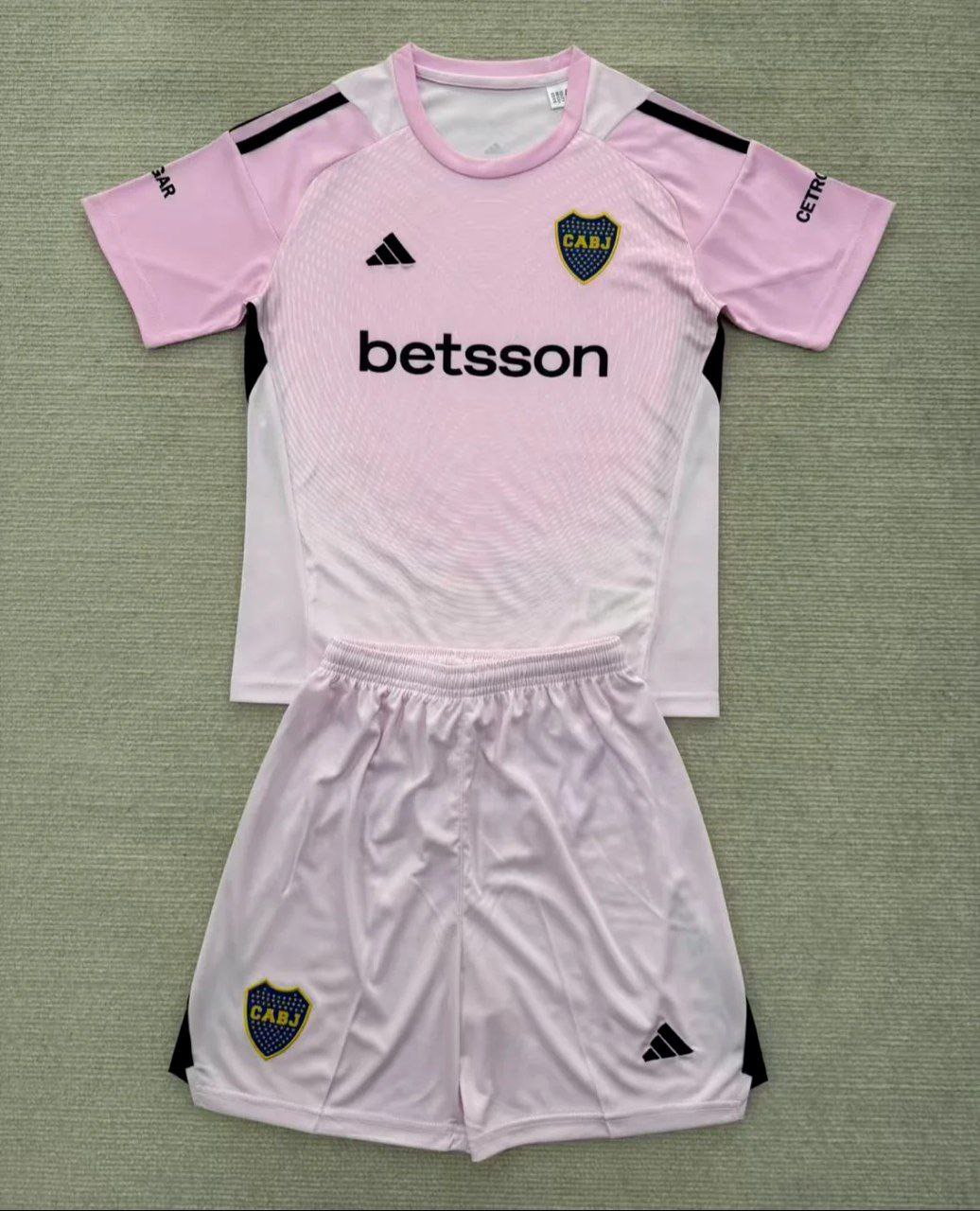25-26 Boca Juniors Kids Kit Jersey Goalkeeper Pink Soccer Youth Kit Children Boca Juniors 2025-2026