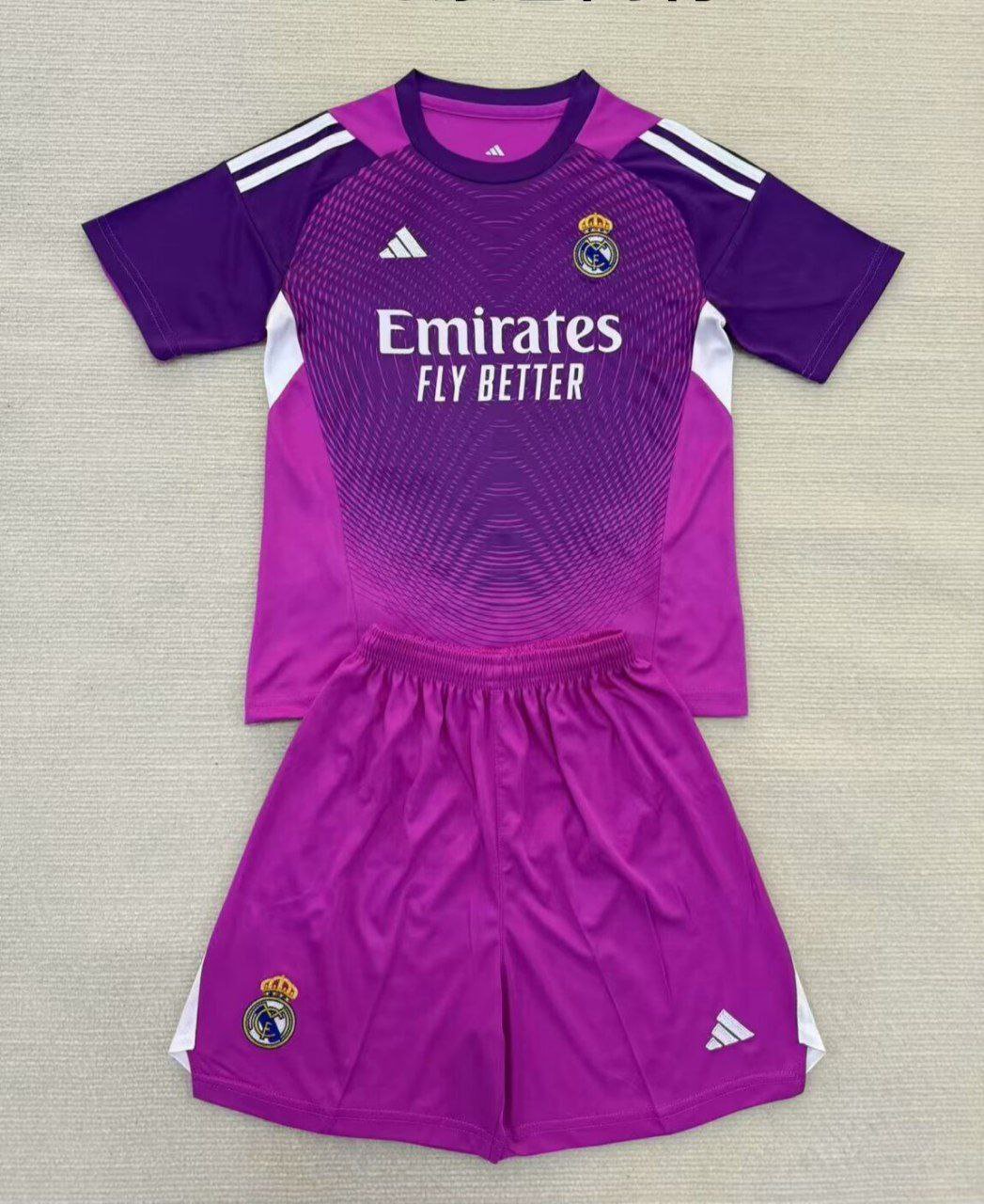 25-26 Real Madrid Kids Kit Jersey Goalkeeper Purple Soccer Youth Kit Children Real Madrid 2025-2026