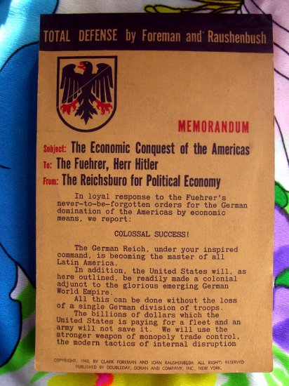 Rare Vintage Book ~ Total Defense Memorandum Subject: The Economic Conquest of the Americas