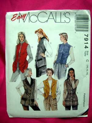 McCall's # 7914 Easy Pattern  Misses VESTS VEST Two Lengths Size 10 12 14
