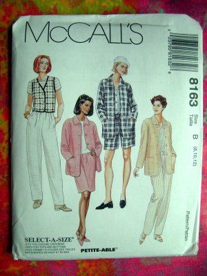 McCall's # 8163 Misses Pattern ~  Shirt Jacket Vest Shorts, Skirt. Pull-on Pants ~ Size 8 10 12