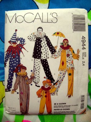 McCalls Pattern # 4944 Child / Boy or Girl Clown Harlequin Complete Size 2 4