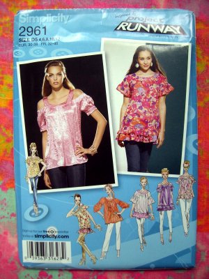 Simplicity Pattern # 2961 Project Runway Top Blouse 4 6 8 10 12