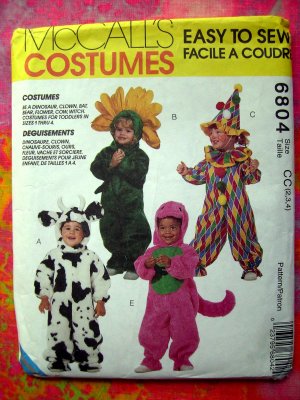 McCalls Pattern # 6804  UNCUT Toddlers Costume Size 2 3 4 ~ Clown Flower Cow Dinosaur