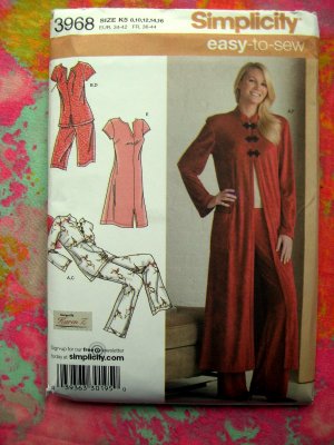 Simplicity Pattern #3968 UNCUT Misses Robe Nightgown Long & Short Pajamas Size 8 10 12 14 16 UNCUT