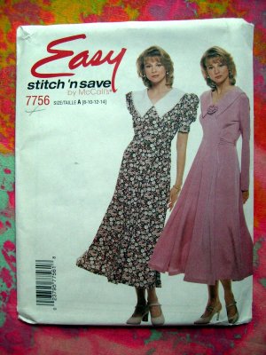 McCalls Easy Stitch 'n Save Pattern # 7756 Misses Dress 8 10 12 14