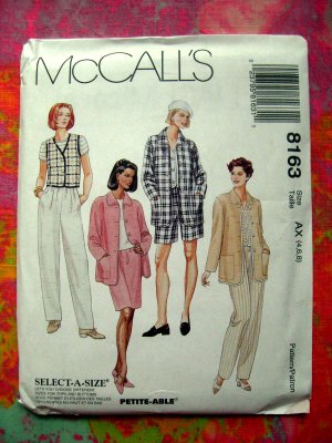 McCalls Pattern #8163 UNCUT Misses Shirt Jacket Vest Pants Shorts Skirt Size 4 6 8