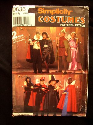 Simplicity Pattern #8272 or 0636 Cape Robe Tunic Costume  Adult Size ~ Small Medium or Large