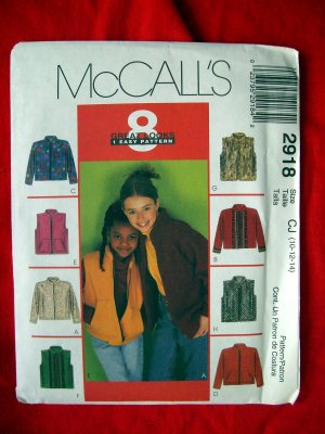 McCALLS Pattern 2918  UNCUT GIRLS Vest Jacket Coat  Child or Girls Size 10 12 14