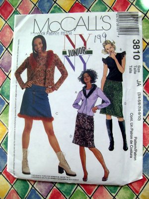 McCalls Pattern # 3810 Juniors Cardigan, Top, Skirt ~ UNCUT Size 3/4 - 5/6 - 7/8 - 9/10