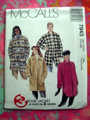 McCalls Pattern #7943 UNCUT Misses COAT Size 20 22  Circa 1995