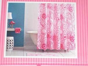 NEW NIP HEARTS & FLOWERS PINK Fabric Shower Curtain