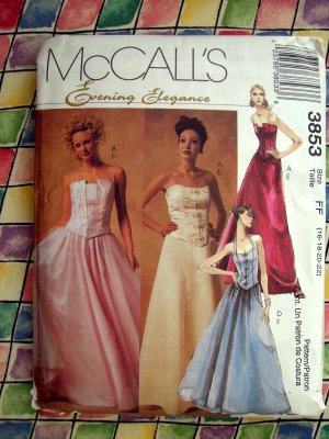 McCall's Evening Elegance Pattern #3853 UNCUT Gown Prom Dress Top Skirt Size 16 18 20 22