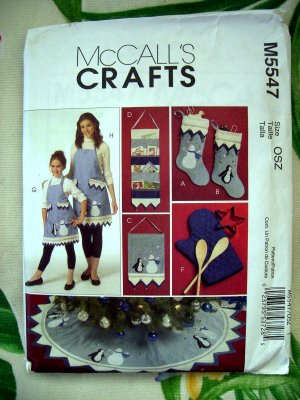 McCall's Pattern # 5547 UNCUT Christmas Tree Skirt Apron Stockings